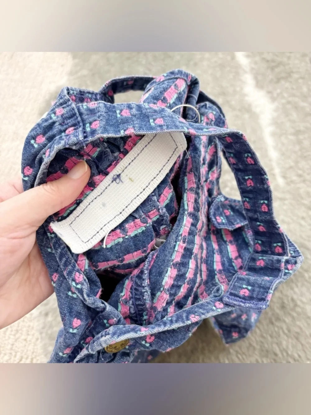 Vintage Union Made OshKosh B'gosh Pink Floral Blue Denim Overalls 12M